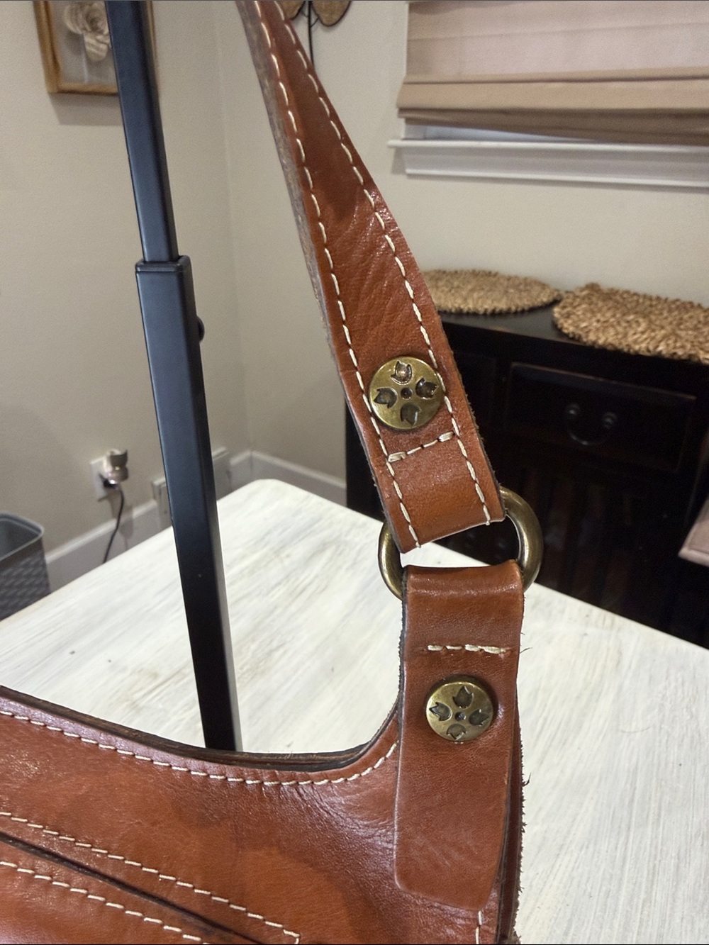 Vintage Patricia Nash Cognac Leather Saddle Bag with Buckle Detail - Picture 5 of 14